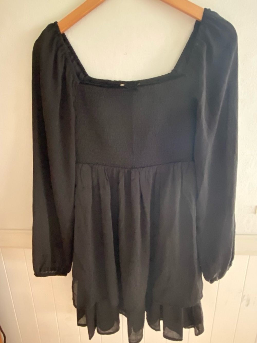 Rewind Black Long Sleeve Smocked Peasant Tunic